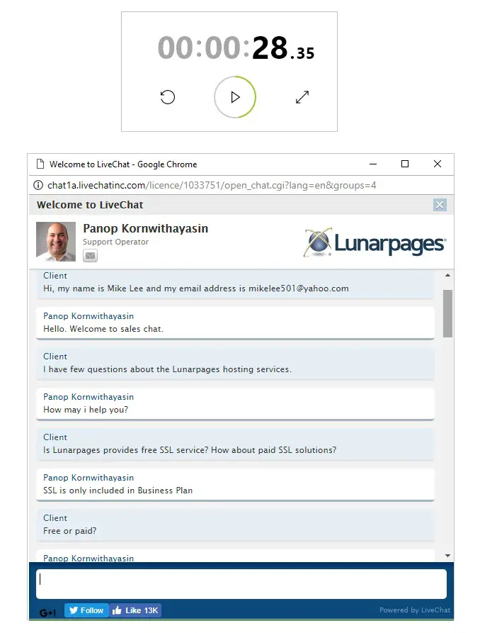 Lunarpages Live Chat Support