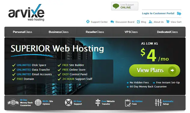 Arvixe Homepage