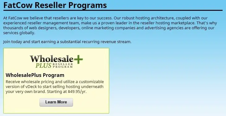 FatCow Reseller Hosting Plan