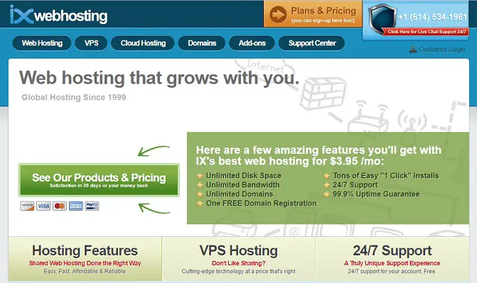 IXWebHosting Homepage