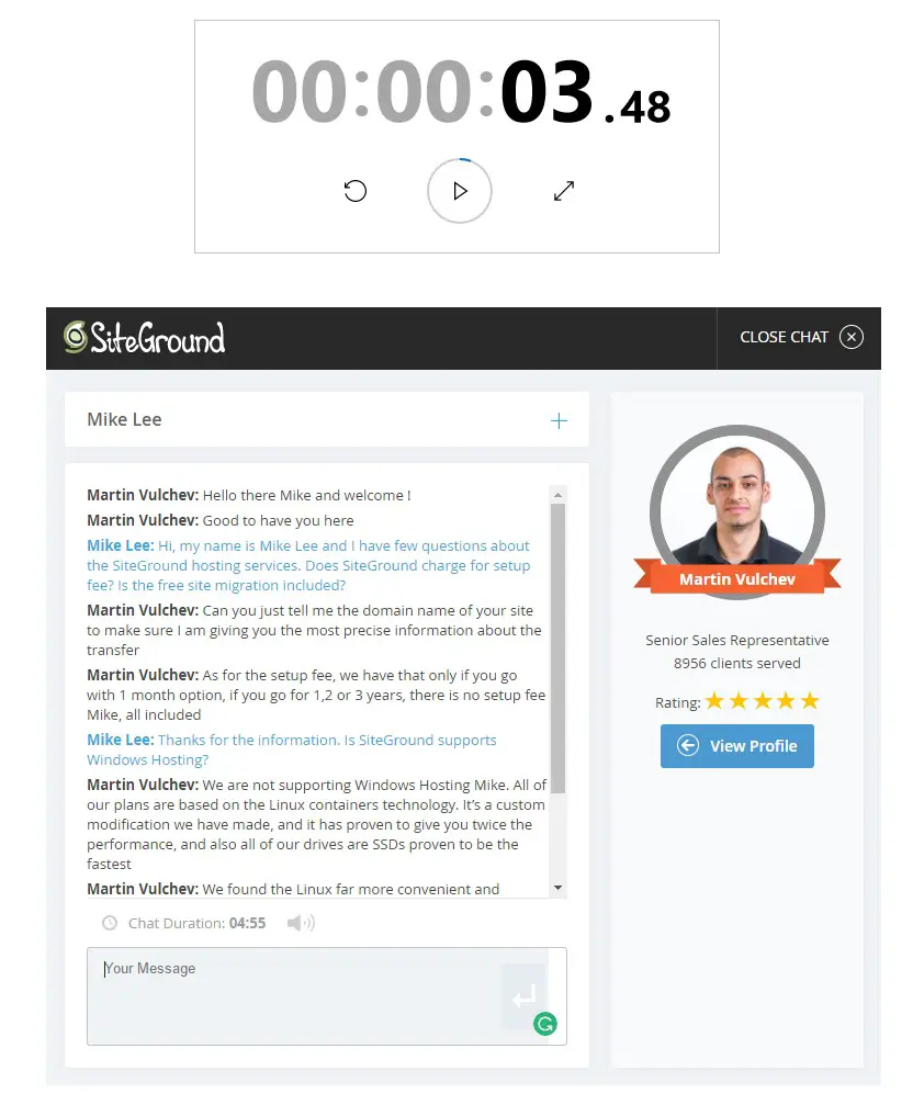 SiteGround Live Chat Support