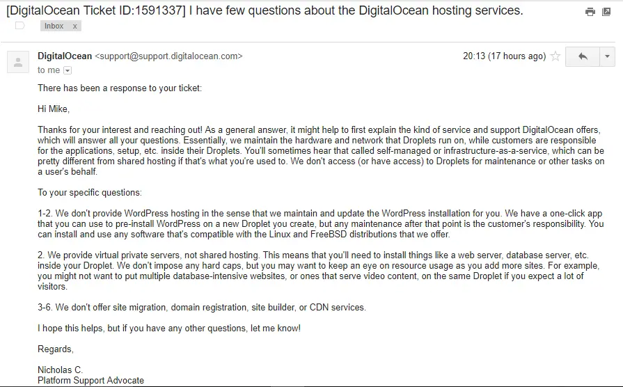 DigitalOcean Email Support