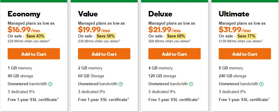 GoDaddy Linux VPS Hosting Plan