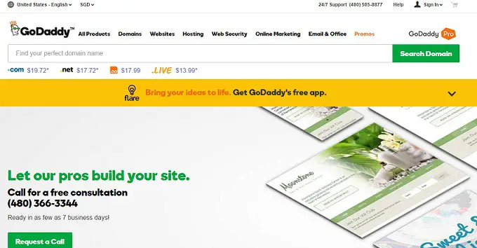 GoDaddy Homepage