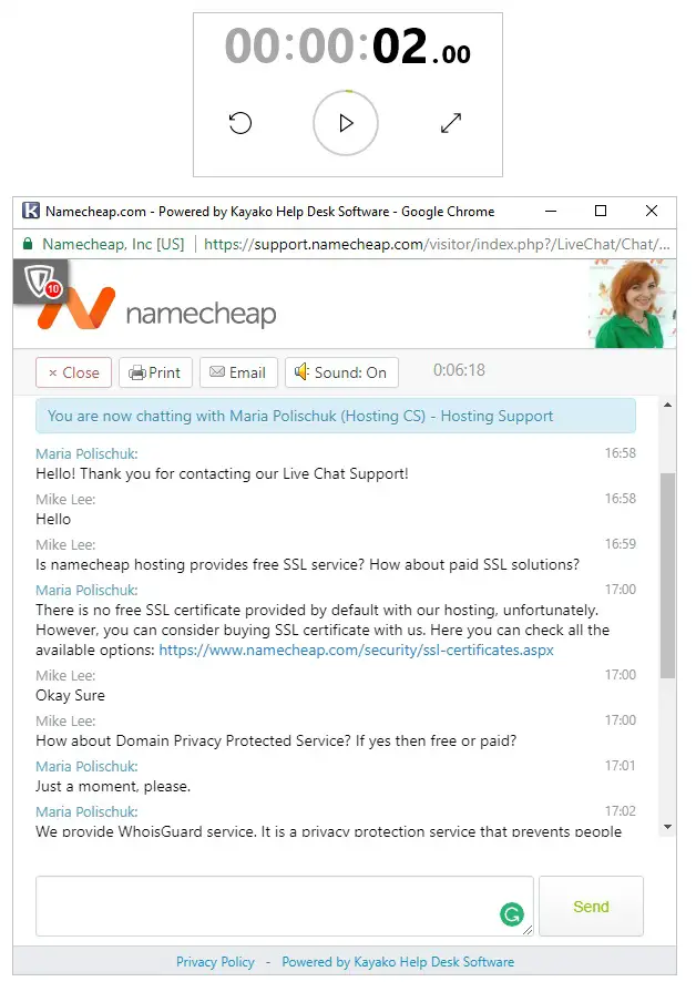 NameCheap Live chat Support