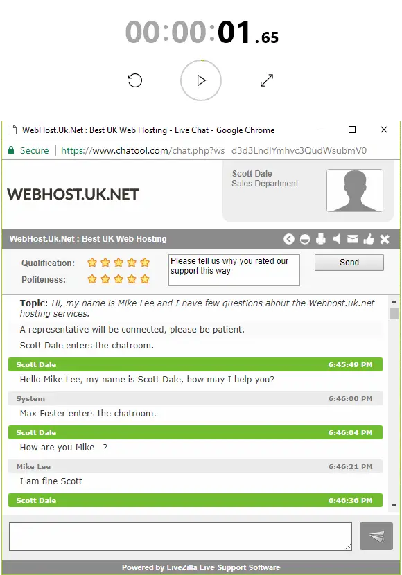 WebHost.uk.net Outstanding Live Chat Support