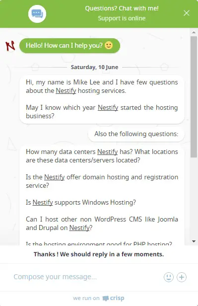 Nestify Live Chat Support