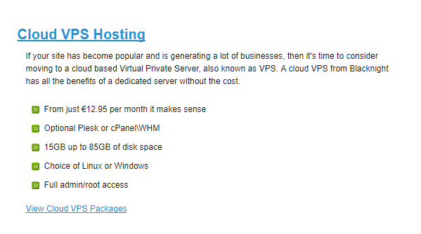 Black Night VPS Hosting plan