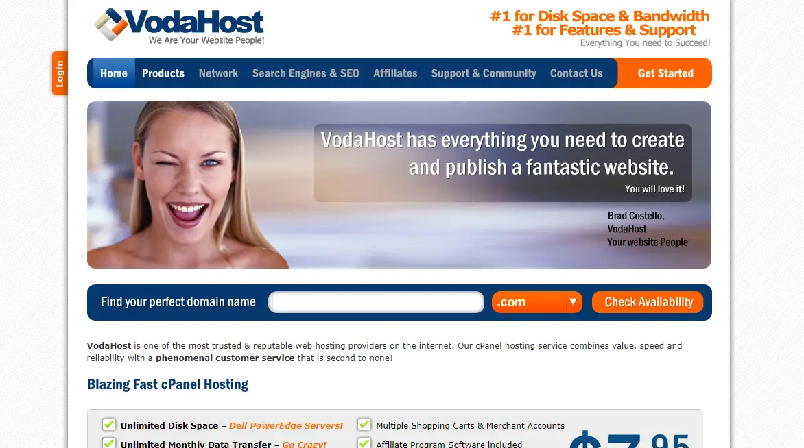 Vodahost homepage