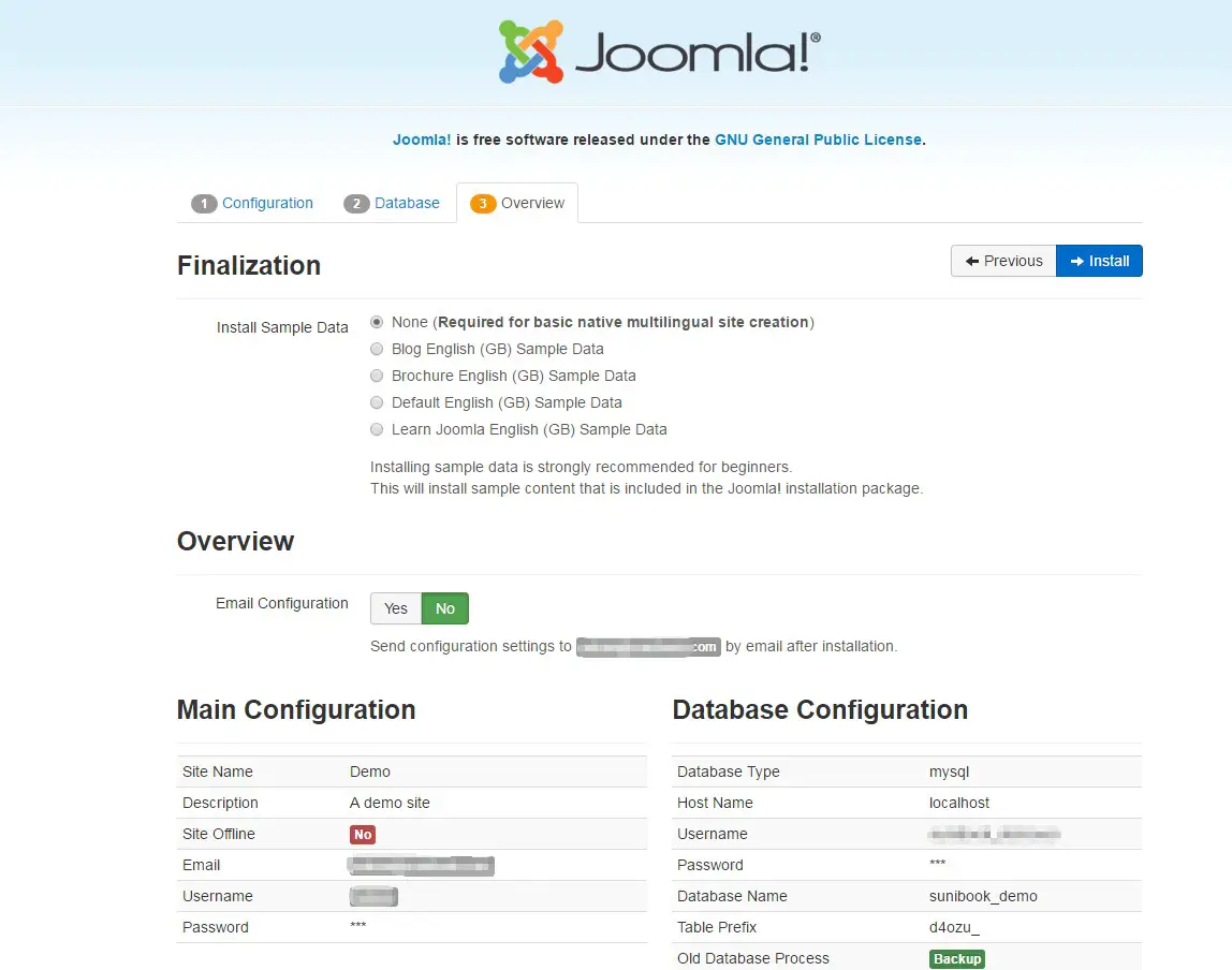 Joomla Install Finalization