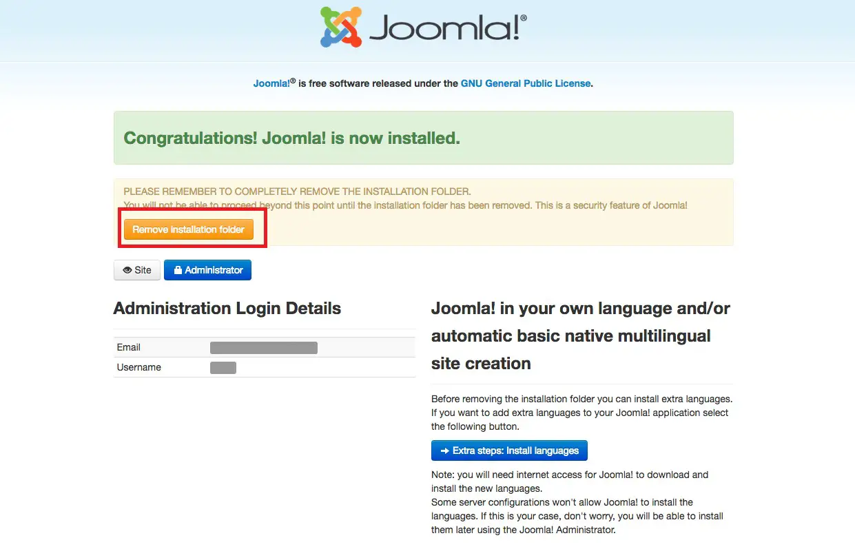 Joomla Remove Installation Folder
