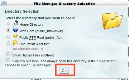 SiteGround File Manager Pop Up