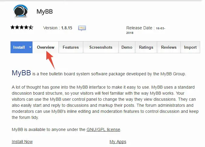 ‘MyBB’ overview page