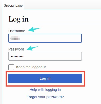 Log in page
