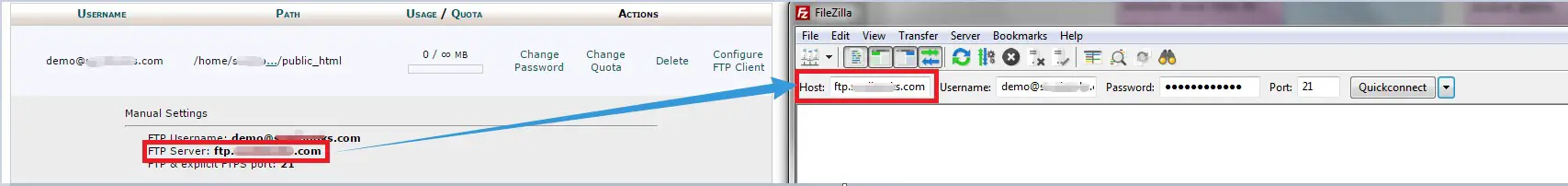 ‘Host’ will be the ‘FTP Server’