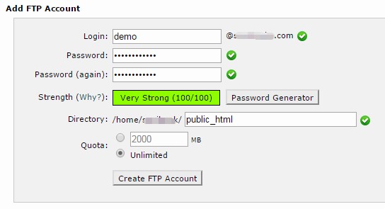 ‘Add FTP Account’ section