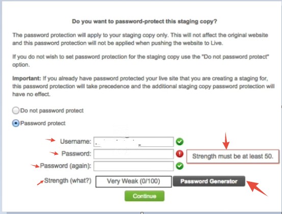 Enter a username, password