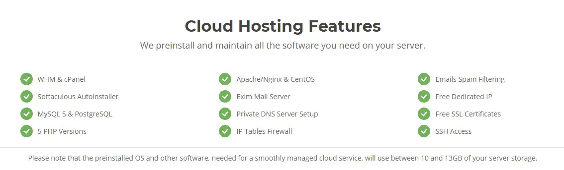 Features of SiteGround cloud hosting plan