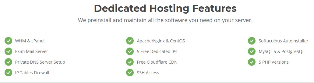 SiteGround Dedicated hosting Features