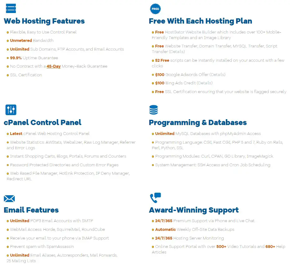 Features of Shared hosting of HostGator