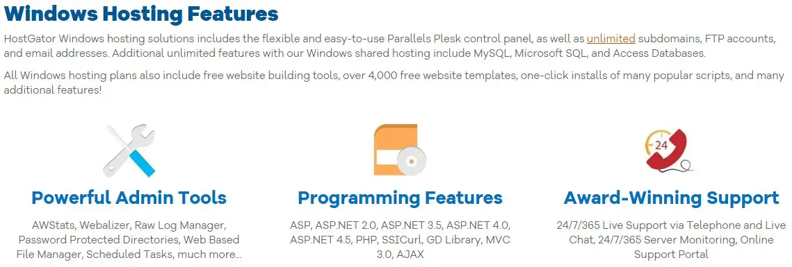 Windows Hosting Features of HostGator
