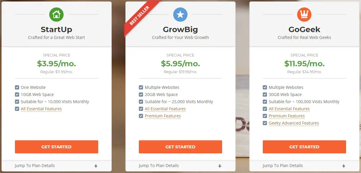 SiteGround shared hosting packages