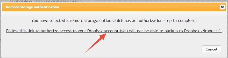 Authenticate Dropbox